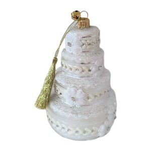 Jinglenog Glass Ornament  White Wedding Cake‎ 6"